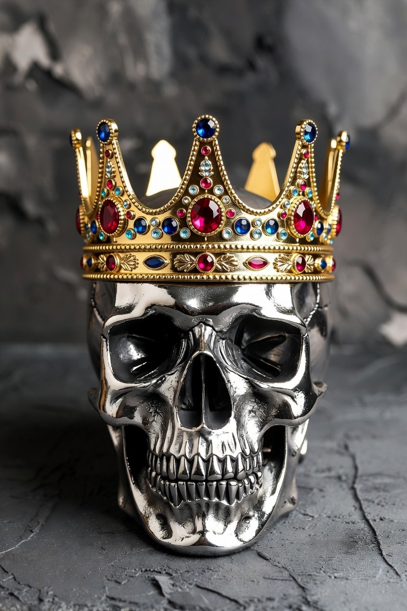 Silver Skull with Golden Crown